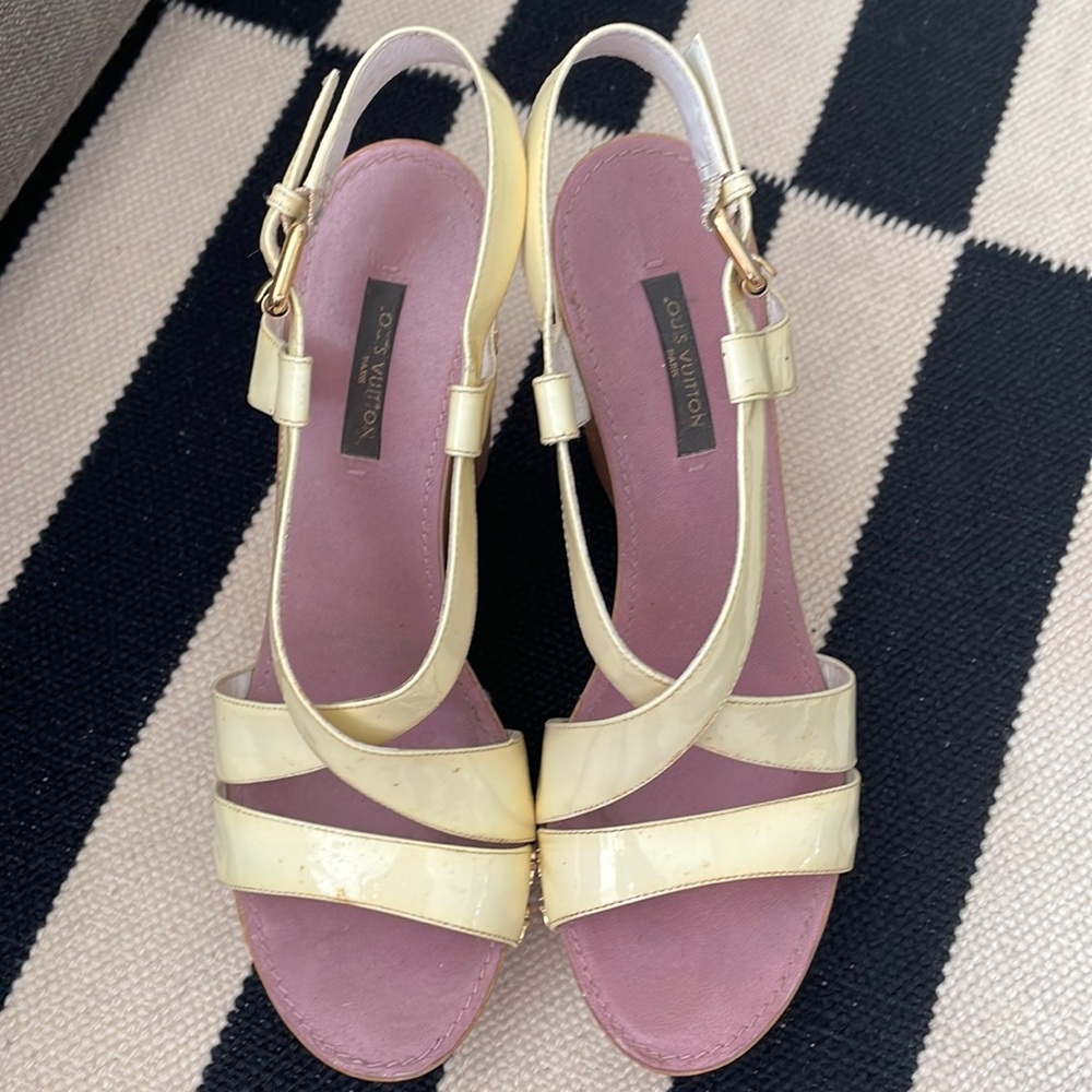Louis Vuitton White Patent Leather Wedge 37